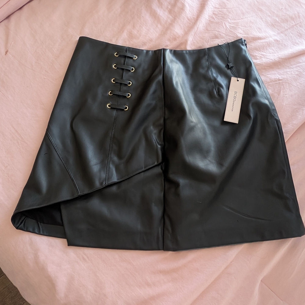 BCBGeneration Black Asymmetrical Faux Leather Skirt
